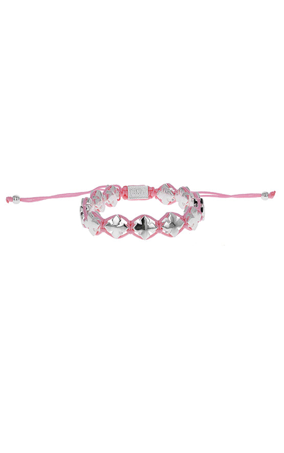 Pink Macrame Bracelet w/Alloy MB Crosses