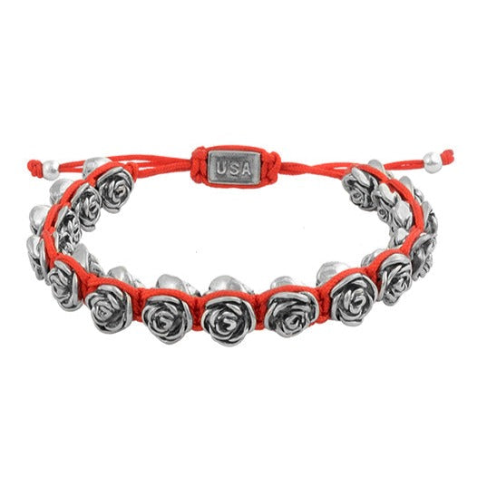 Red Macrame Bracelet W/ Alloy Roses