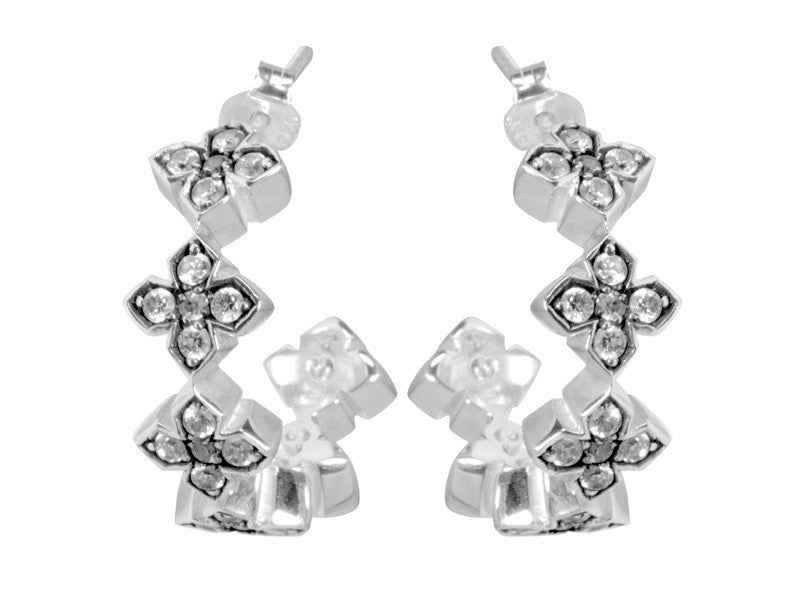 Small Pave CZ MB Cross Hoops-White CZ