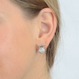 Crowned Heart Post Earring Pave CZ