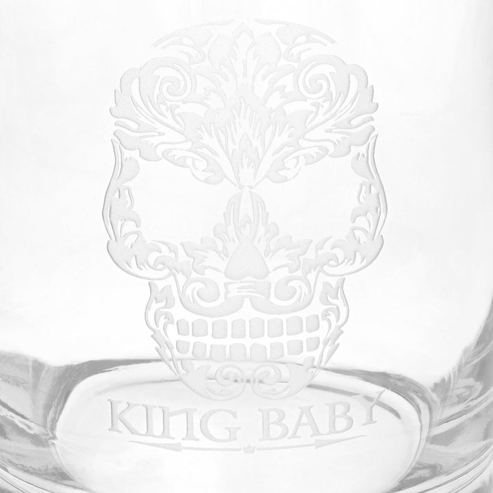 Etched Baroque Skull Rocks Glass