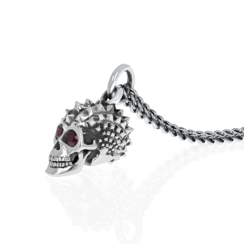 New Punk Skull Pendant w/ Garnet Eyes