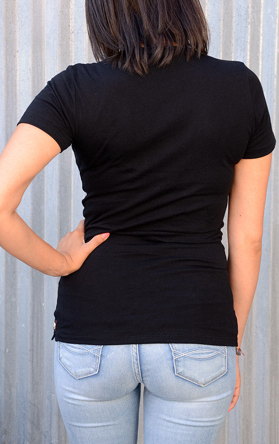 The Ultimate Black Tee with Silver Skull Rivet - Women's