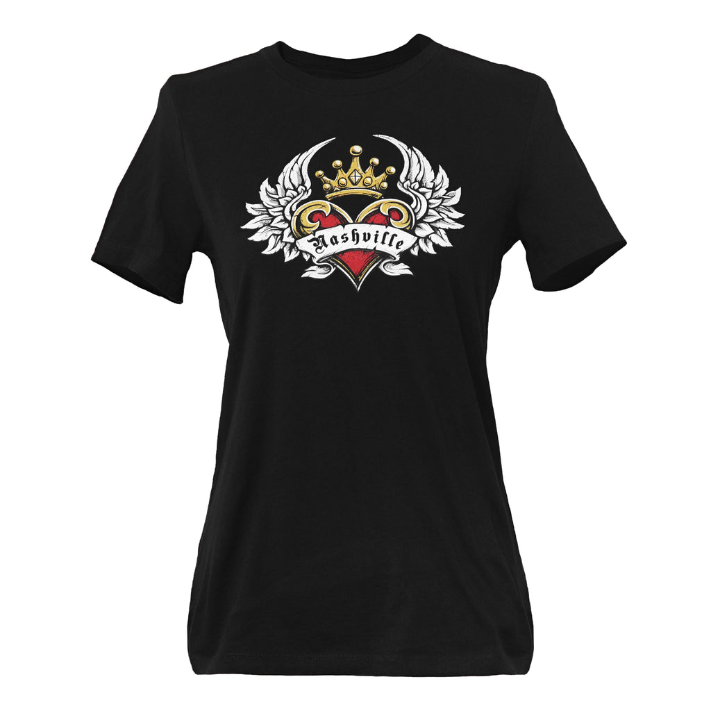 Winged Crowned Heart W/ Nashville Banner Women Tee