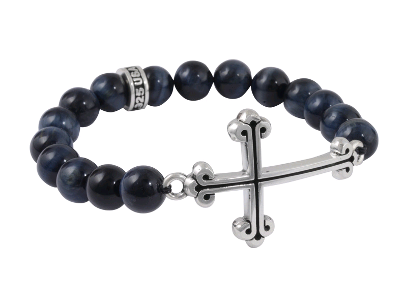 10mm Black Onyx Bead Bracelet w/ Large Curved Traditional Cross