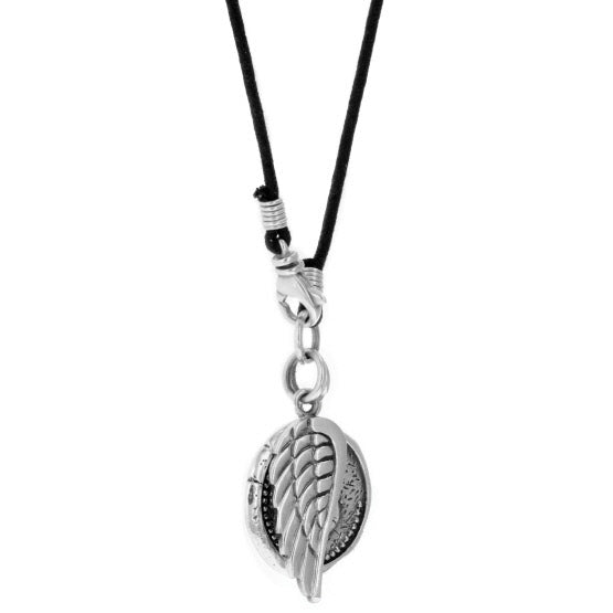 Large Heart Coin Pendant with Wing on Braided Cord