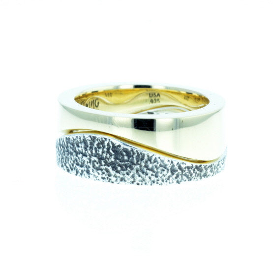 Yin Yang Double Stack Wave Band in Silver and Brass Alloy