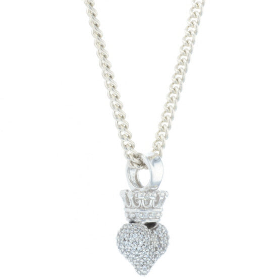 Small 3D Pave CZ Crowned Heart Pendant