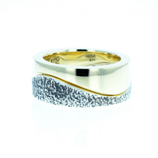 Yin Yang Double Stack Wave Band in Silver and Brass Alloy