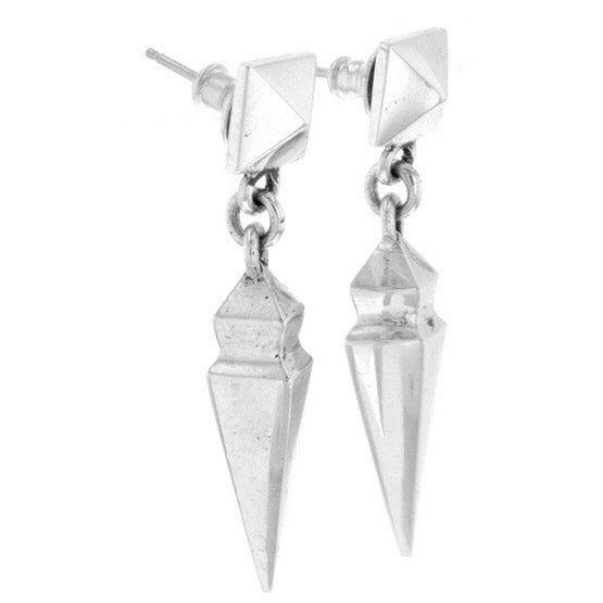 Pyramid Earrings with Geometric Spike Drop