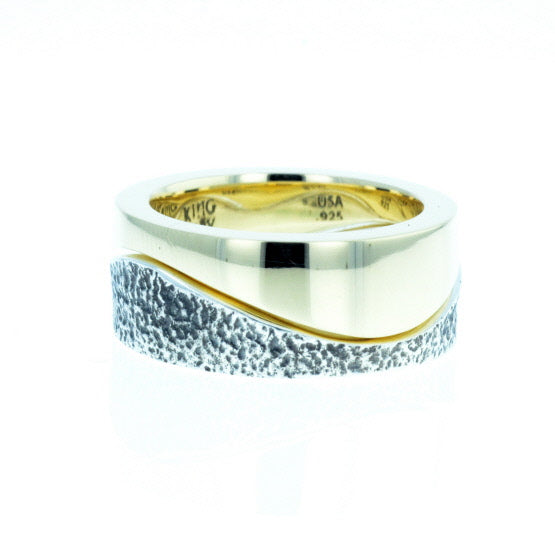 Yin Yang Double Stack Wave Band in Silver and Brass Alloy