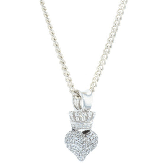 Small 3D Pave CZ Crowned Heart Pendant