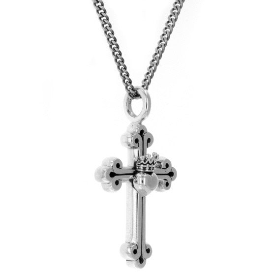 king baby traditional cross crowned heart pendant