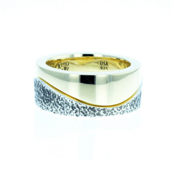 Yin Yang Double Stack Wave Band in Silver and Brass Alloy