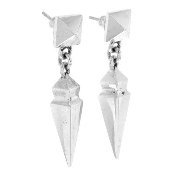 Pyramid Earrings with Geometric Spike Drop