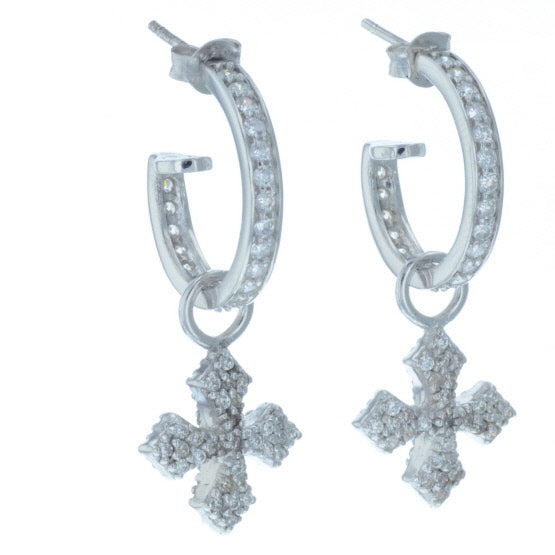 Small Pave CZ MB Cross Hoops