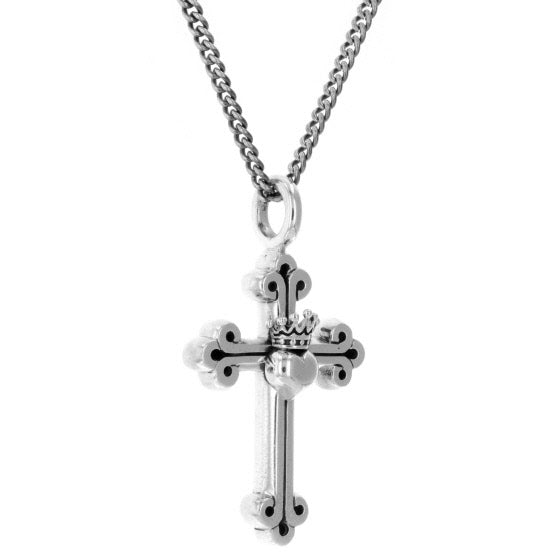 king baby traditional cross crowned heart pendant