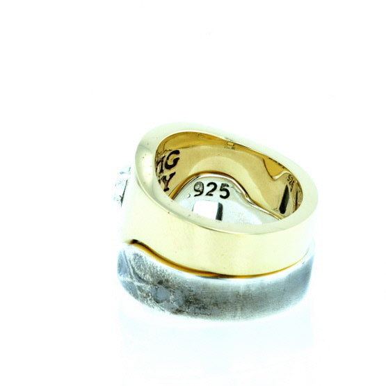 Yin Yang Double Stack Ring in Silver and Brass Alloy