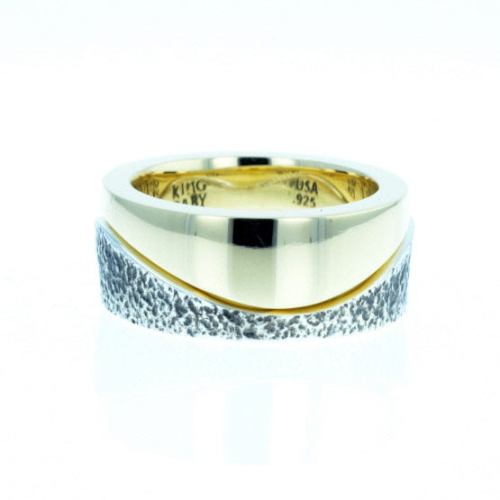 Yin Yang Double Stack Wave Band in Silver and Brass Alloy