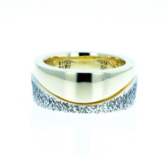 Yin Yang Double Stack Wave Band in Silver and Brass Alloy