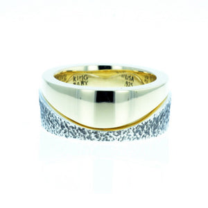 Yin Yang Double Stack Wave Band in Silver and Brass Alloy