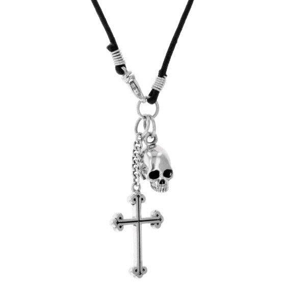 Hamlet Skull and Cross Pendant on Braided Cord