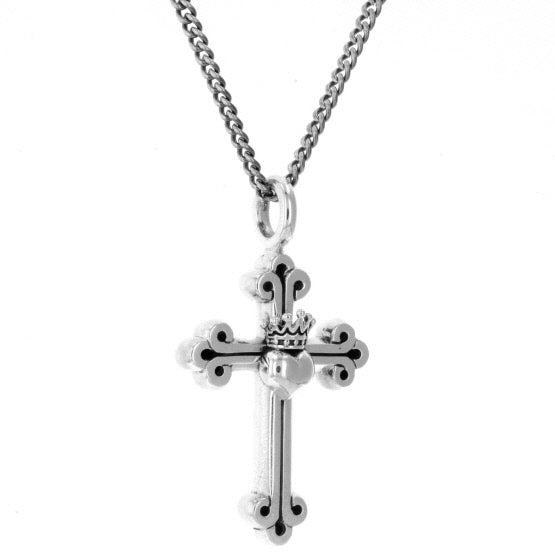 King Baby Traditional Cross Crowned Heart Pendant