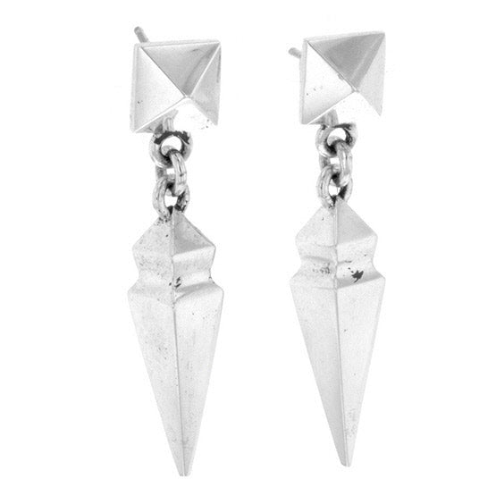 Pyramid Earrings with Geometric Spike Drop