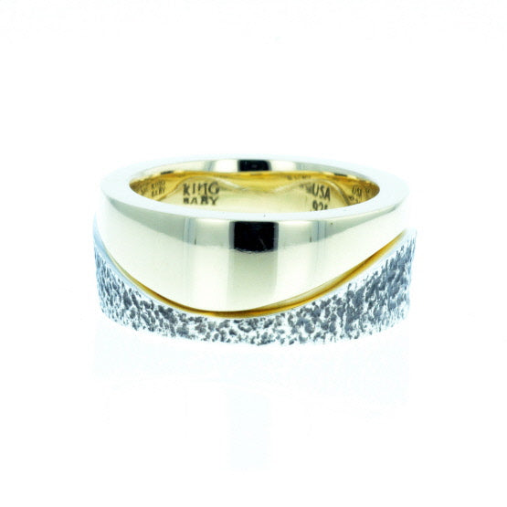 Yin Yang Double Stack Wave Band in Silver and Brass Alloy