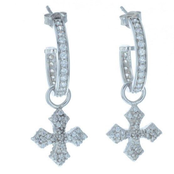 Small Pave CZ MB Cross Hoops