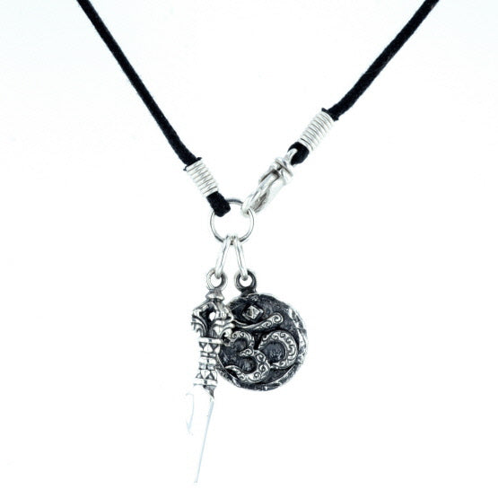 Vajra and Om Medallion Pendant on Waxed Cord