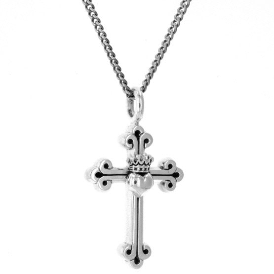 king baby traditional cross crowned heart pendant