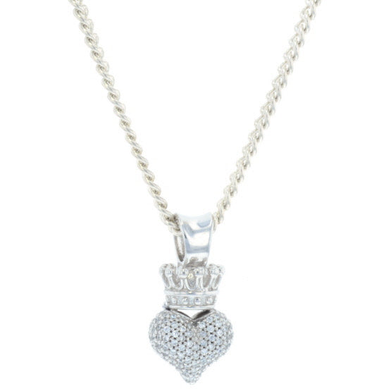 Small 3D Pave CZ Crowned Heart Pendant