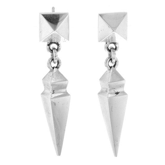 Pyramid Earrings with Geometric Spike Drop