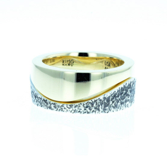 Yin Yang Double Stack Wave Band in Silver and Brass Alloy