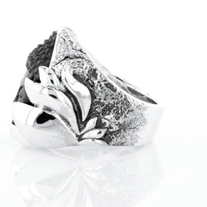 Jet Buddha Hidden in Silver Lotus Ring