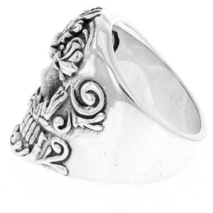 Floral Scroll Relief Skull Ring