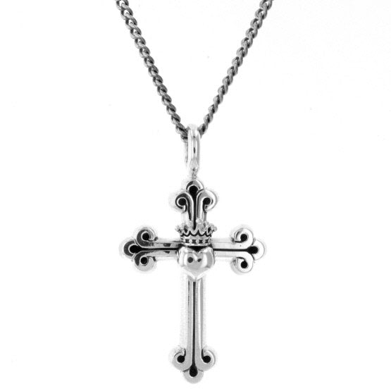 king baby traditional cross crowned heart pendant