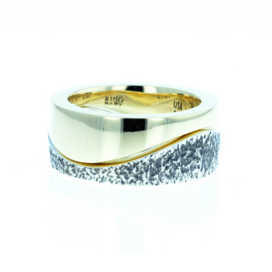 Yin Yang Double Stack Wave Band in Silver and Brass Alloy