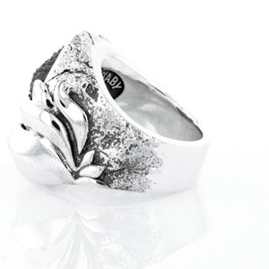 Jet Buddha Hidden in Silver Lotus Ring