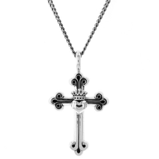 king baby traditional cross crowned heart pendant