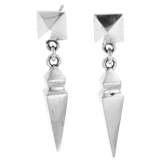 Pyramid Earrings with Geometric Spike Drop