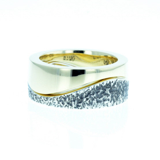 Yin Yang Double Stack Wave Band in Silver and Brass Alloy