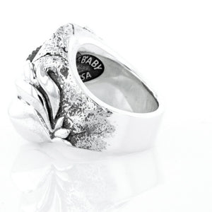 Jet Buddha Hidden in Silver Lotus Ring