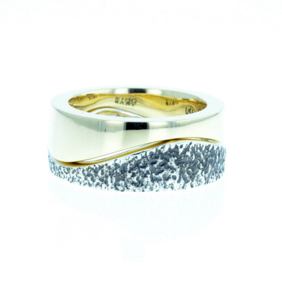 Yin Yang Double Stack Wave Band in Silver and Brass Alloy