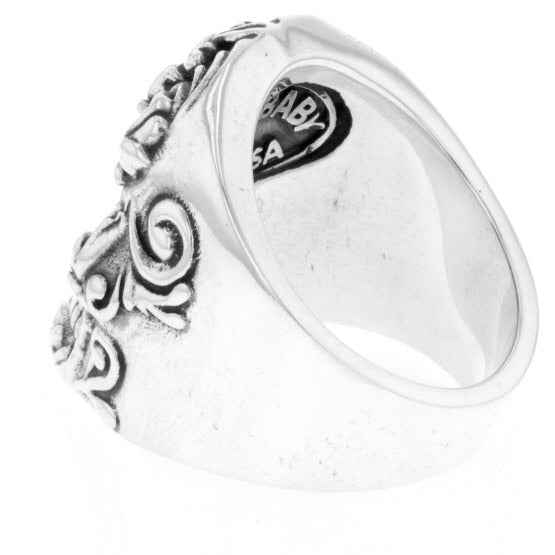 Floral Scroll Relief Skull Ring