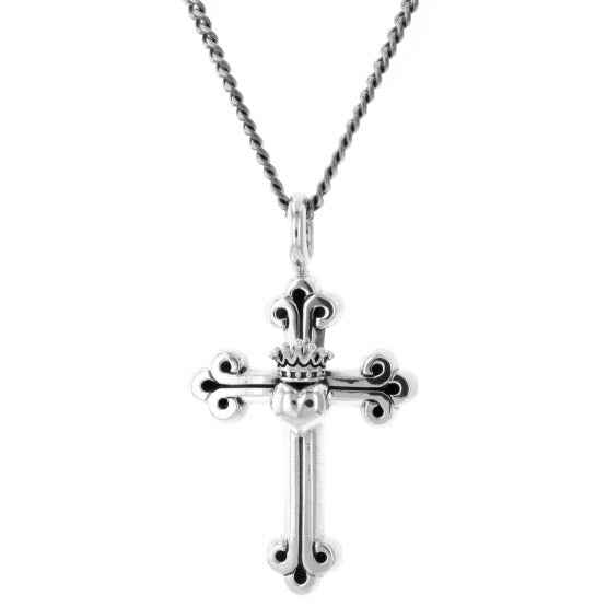 king baby traditional cross crowned heart pendant