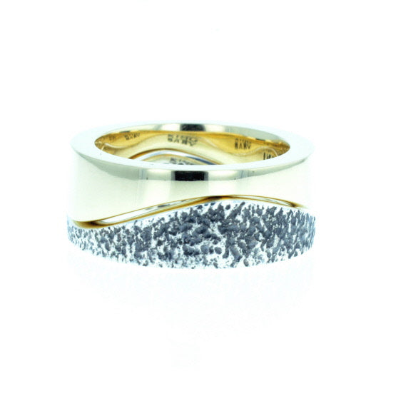 Yin Yang Double Stack Wave Band in Silver and Brass Alloy