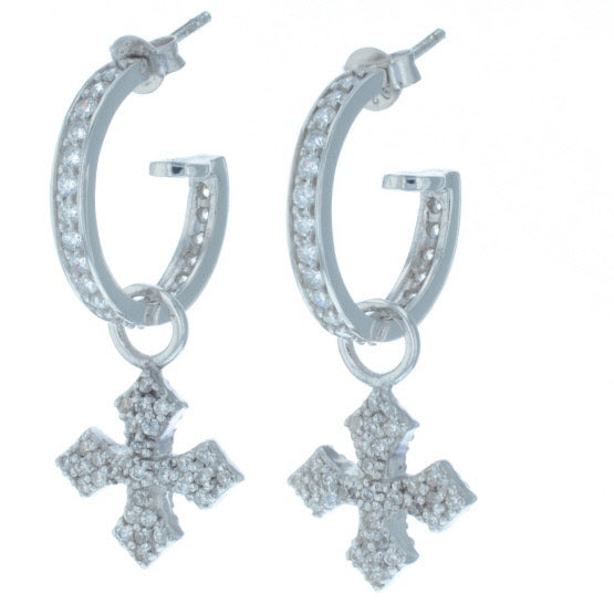 Small Pave CZ MB Cross Hoops