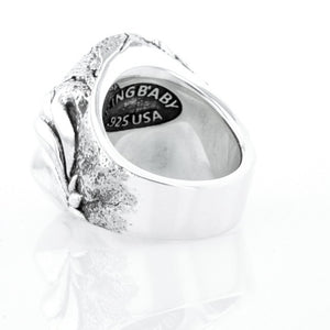 Jet Buddha Hidden in Silver Lotus Ring